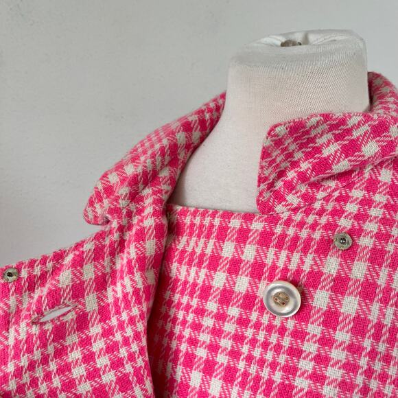 Vintage 60s Hot Pink Houndstooth Tweed Mod Peacoat Jacket // Size Medium - Picture 5 of 7